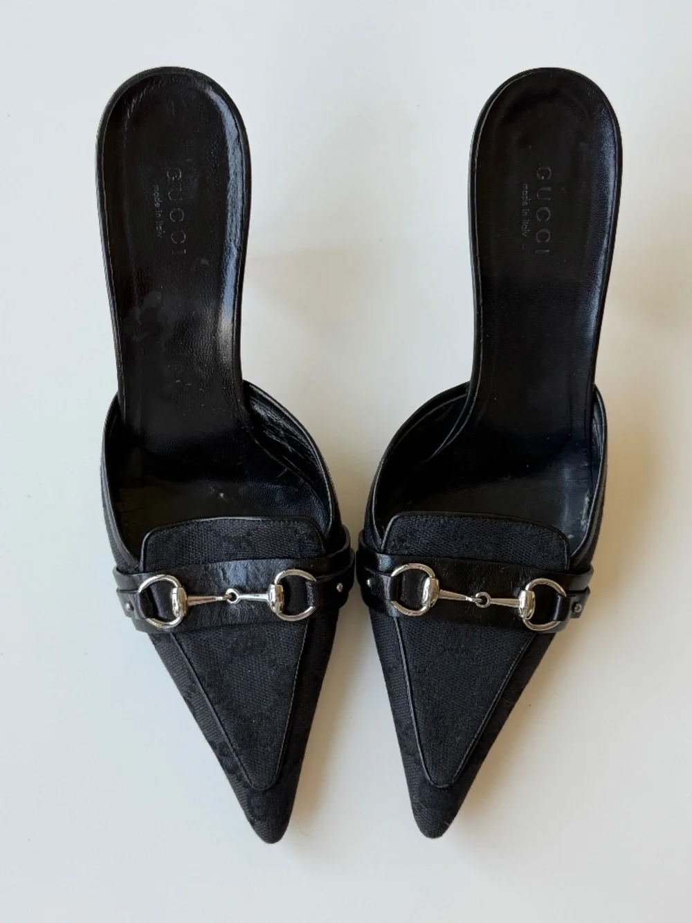 Vintage Gucci by Tom Ford black monogram horsebit mules, IT 37.5
